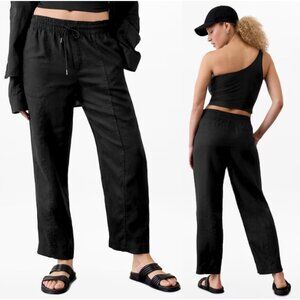 ATHLETA Retreat High Rise Linen Ankle Pant Relaxed Fit in Black Size M